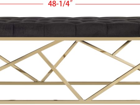 Safavieh Farah Tufted Rectangular Bench Black and Brass Sale