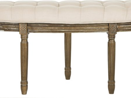 Safavieh Abilene Tufted Rustic Semi Circle Bench Beige and Oak For Sale