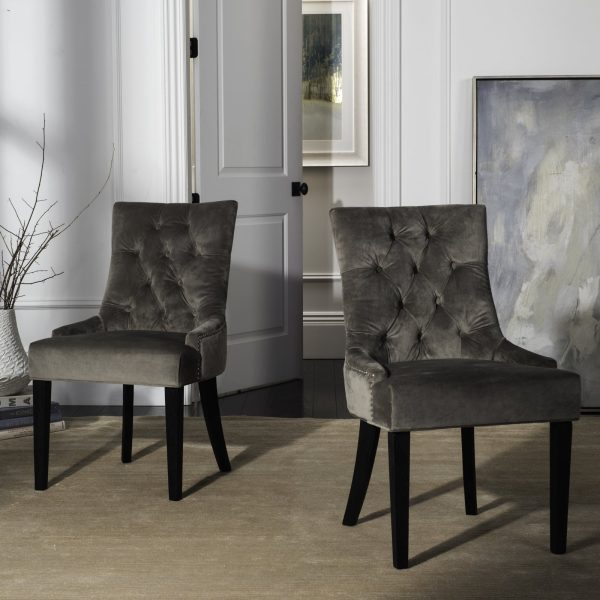 Safavieh Abby 19  H Tufted Side Chairs (SET Of 2)-Silver Nail Heads Mole Grey and Espresso Furniture Supply