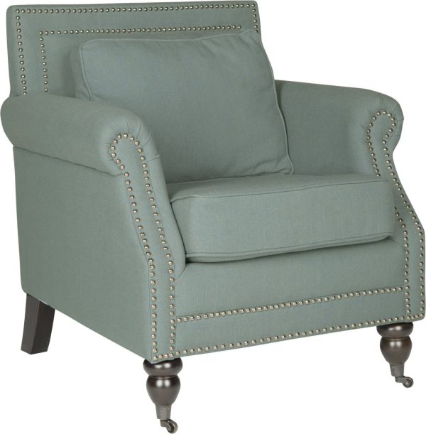 Safavieh Karsen Club Chair With Silver Nail Heads Seaside Blue and Espresso Sale