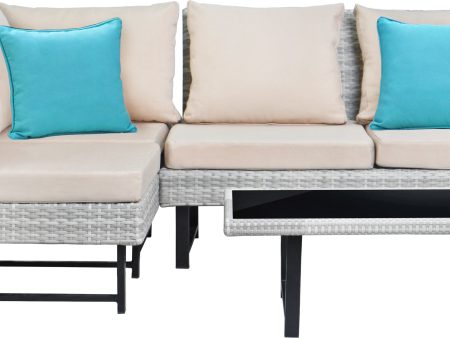 Safavieh Aleron Rattan Outdoor Sectional And Coffee Table With Teal Accent Pillows Beige Teal Online