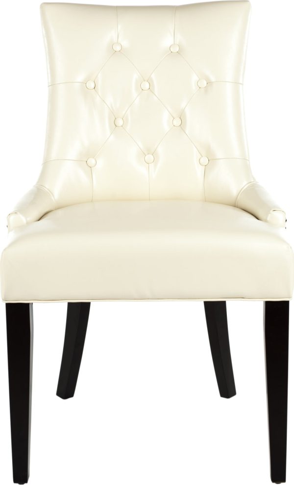 Safavieh Abby Tufted Side Chairs (SET Of 2)-Silver Nail Heads Flat Cream and Espresso For Sale