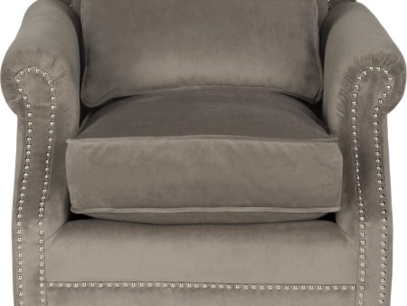 Safavieh Karsen Club Chair With Silver Nail Heads Mushroom Taupe and Espresso Online Hot Sale